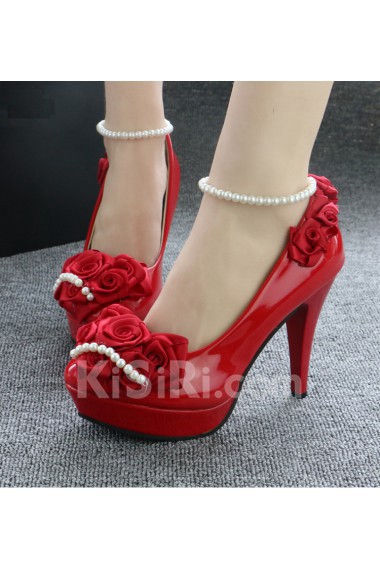 Handmade Lace Flowers Wedding Shoes with Imitation Pearls