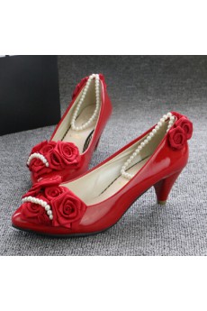 Handmade Lace Flowers Wedding Shoes with Imitation Pearls