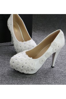 Handmade Lace Flowers Wedding Shoes with Rhinestone