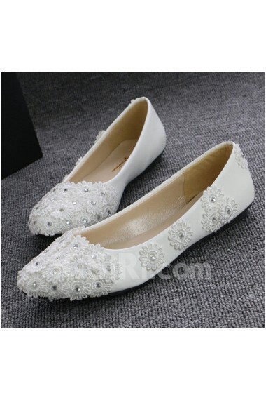 Handmade Lace Flowers Wedding Shoes with Rhinestone