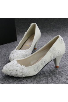 Handmade Lace Flowers Wedding Shoes with Rhinestone