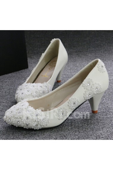 Handmade Lace Flowers Wedding Shoes with Rhinestone