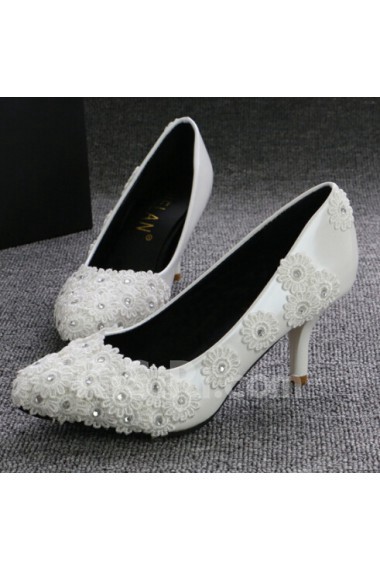 Handmade Lace Flowers Wedding Shoes with Rhinestone