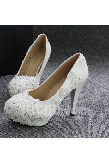 Handmade Lace Flowers Wedding Shoes with Rhinestone