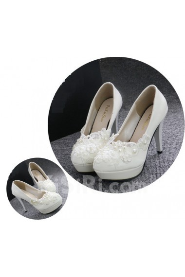 Handmade Lace Flowers Wedding Shoes with Imitation Pearls