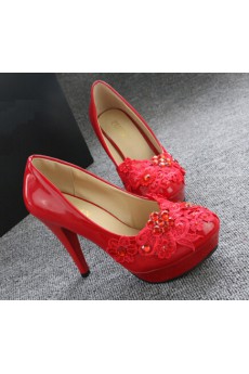 Handmade Lace Flowers Wedding Shoes with Rhinestone