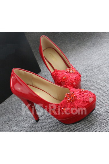 Handmade Lace Flowers Wedding Shoes with Rhinestone