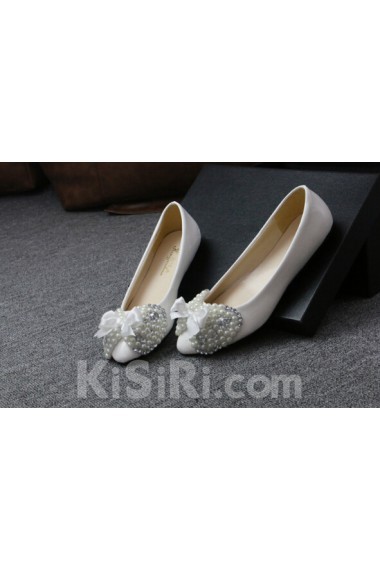 Handmade Bows Wedding Shoes with Imitation Pearls and Rhinestone