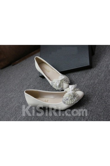 Handmade Bows Wedding Shoes with Imitation Pearls and Rhinestone