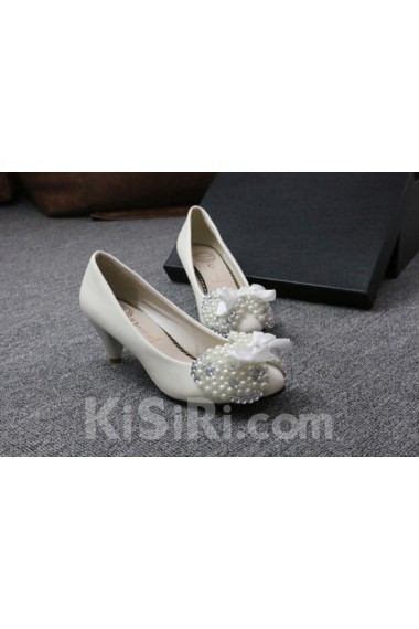 Handmade Bows Wedding Shoes with Imitation Pearls and Rhinestone