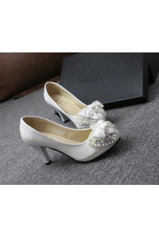 Handmade Bows Wedding Shoes with Imitation Pearls and Rhinestone