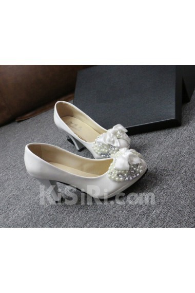 Handmade Bows Wedding Shoes with Imitation Pearls and Rhinestone