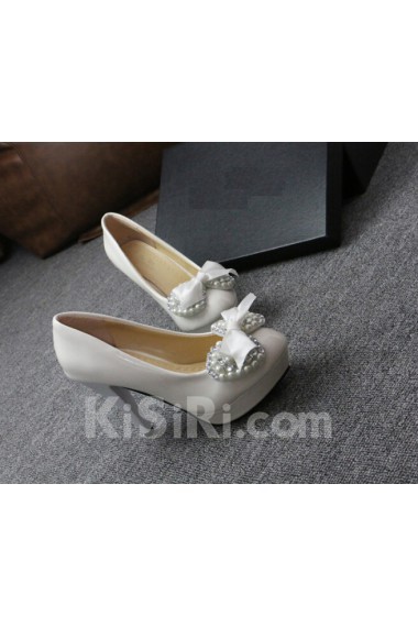 Handmade Bows Wedding Shoes with Imitation Pearls and Rhinestone