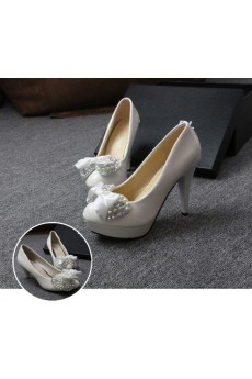 Handmade Bows Wedding Shoes with Imitation Pearls and Rhinestone