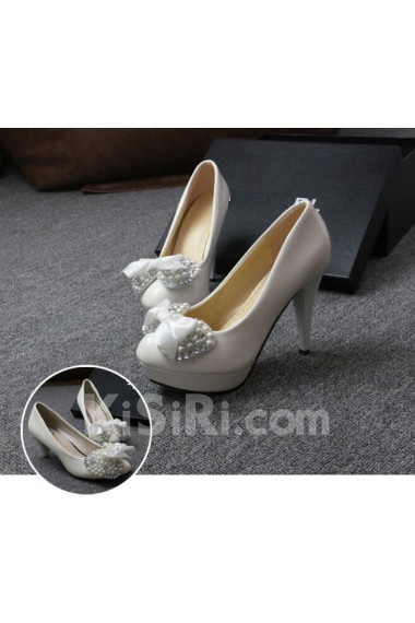 Handmade Bows Wedding Shoes with Imitation Pearls and Rhinestone