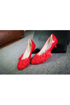 Handmade Lace Flowers Wedding Shoes with Imitation Pearls