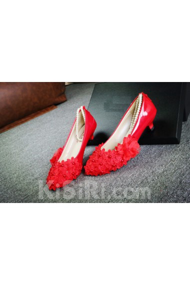 Handmade Lace Flowers Wedding Shoes with Imitation Pearls