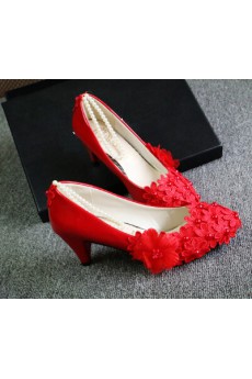 Handmade Lace Flowers Wedding Shoes with Imitation Pearls