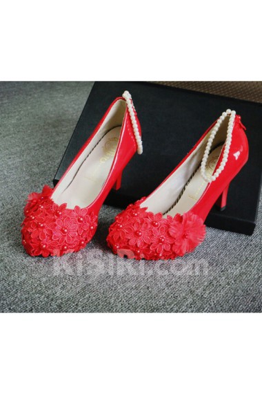 Handmade Lace Flowers Wedding Shoes with Imitation Pearls