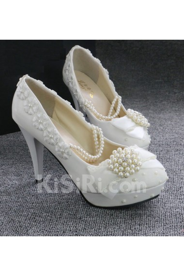 Handmade Flowers Wedding Shoes with Imitation Pearls and Rhinestone