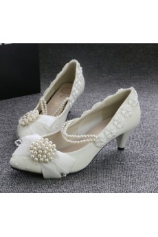 Handmade Flowers Wedding Shoes with Imitation Pearls and Rhinestone