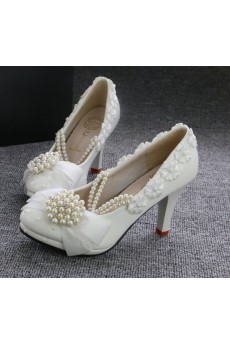 Handmade Flowers Wedding Shoes with Imitation Pearls and Rhinestone