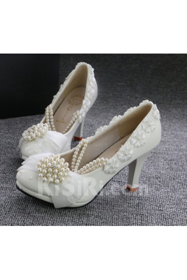 Handmade Flowers Wedding Shoes with Imitation Pearls and Rhinestone