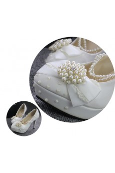 Handmade Flowers Wedding Shoes with Imitation Pearls and Rhinestone