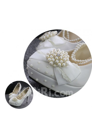 Handmade Flowers Wedding Shoes with Imitation Pearls and Rhinestone