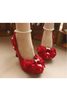 Handmade Lace Bow Wedding Shoes with Imitation Pearls and Rhinestone