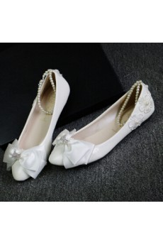 Handmade Lace Bow Wedding Shoes with Imitation Pearls and Rhinestone