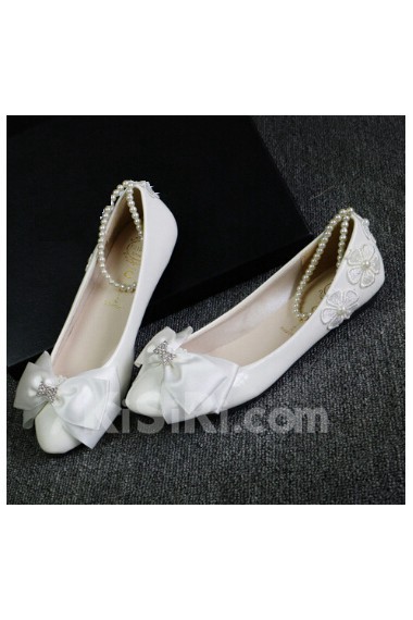 Handmade Lace Bow Wedding Shoes with Imitation Pearls and Rhinestone