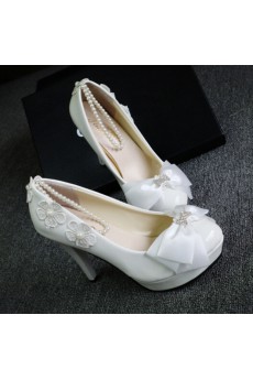 Handmade Lace Bow Wedding Shoes with Imitation Pearls and Rhinestone