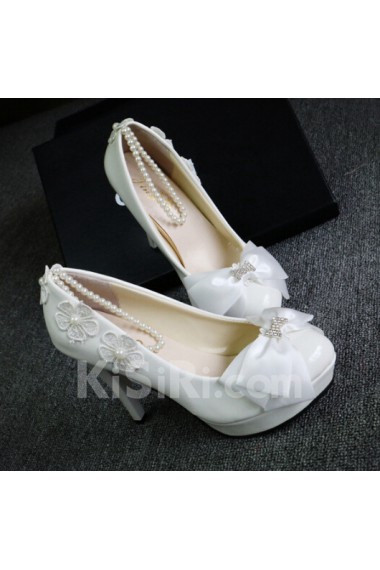 Handmade Lace Bow Wedding Shoes with Imitation Pearls and Rhinestone