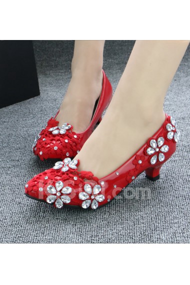 Handmade Lace Flowers Wedding Shoes with Rhinestone