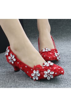 Handmade Lace Flowers Wedding Shoes with Rhinestone