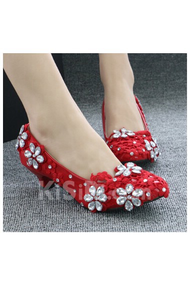 Handmade Lace Flowers Wedding Shoes with Rhinestone