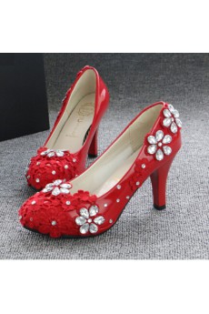 Handmade Lace Flowers Wedding Shoes with Rhinestone