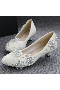 Handmade Lace Flowers Wedding Shoes with Rhinestone