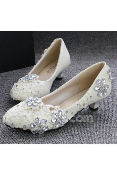 Handmade Lace Flowers Wedding Shoes with Rhinestone