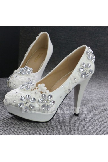 Handmade Lace Flowers Wedding Shoes with Rhinestone