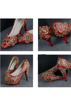 Handmade Flowers Wedding Shoes with Rhinestone