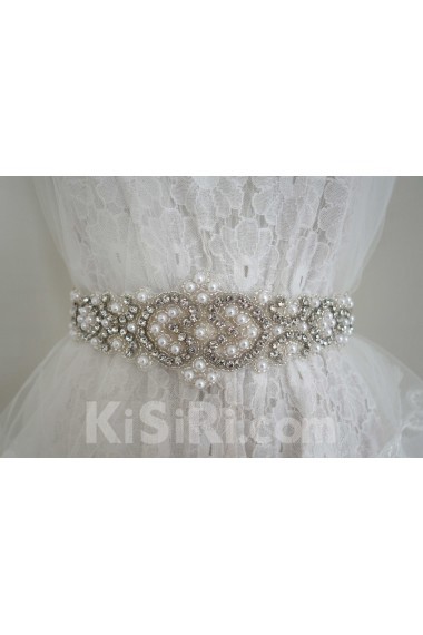 Handmade Rhinestone Wedding Sash with Imitation Pearls