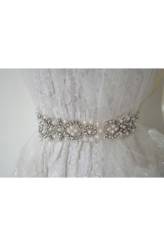 Handmade Rhinestone Wedding Sash with Imitation Pearls