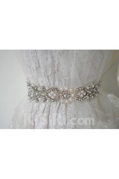 Handmade Rhinestone Wedding Sash with Imitation Pearls