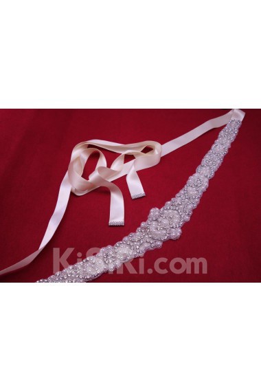 Handmade Rhinestone Wedding Sash with Imitation Pearls