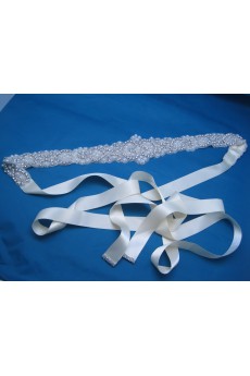 Handmade Rhinestone Wedding Sash with Imitation Pearls