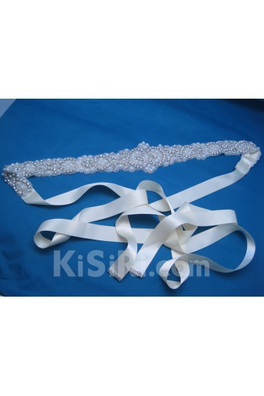 Handmade Rhinestone Wedding Sash with Imitation Pearls