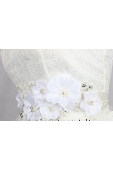 Handmade Rhinestone Wedding Sash with Lace Flowers