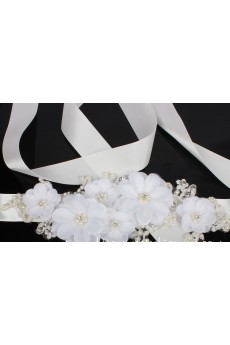 Handmade Rhinestone Wedding Sash with Lace Flowers